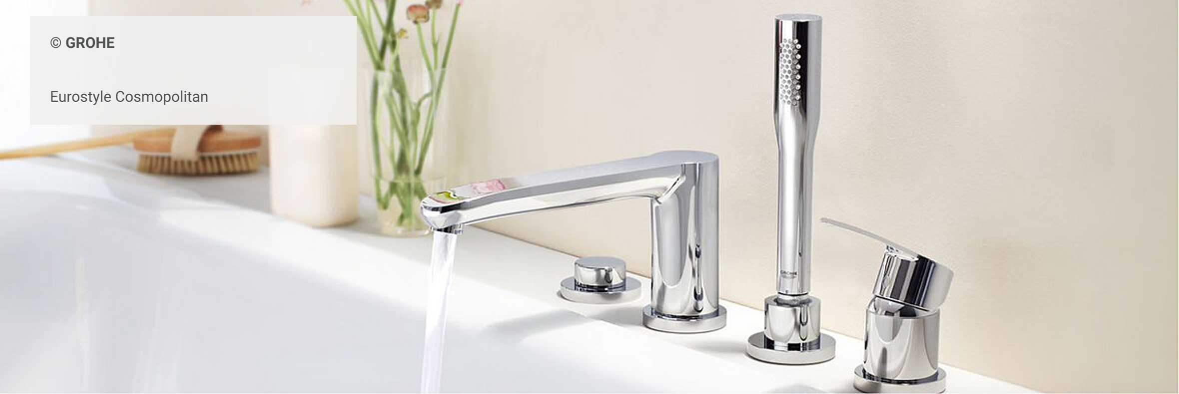 Grohe Eurostyle Cosmopolitan Armaturenset mit Handbrause und Wasserlauf an Badewannenrand